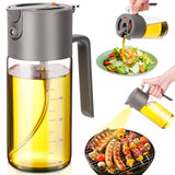 VOMEP Olive Oil Dispenser, 2 in 1 Oil Sprayer for Cooking, 16oz/470ml Glass Oil Spray Bottle with Pourer, Food-grade Oil Dispenser and Oil Sprayer for Kitchen, Salad, Frying, BBQ(Silbergrau)